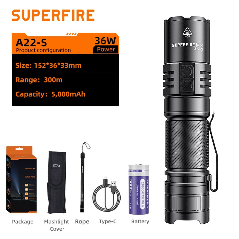 

SUPERFIRE A22-S тактический фонарь 36 Вт