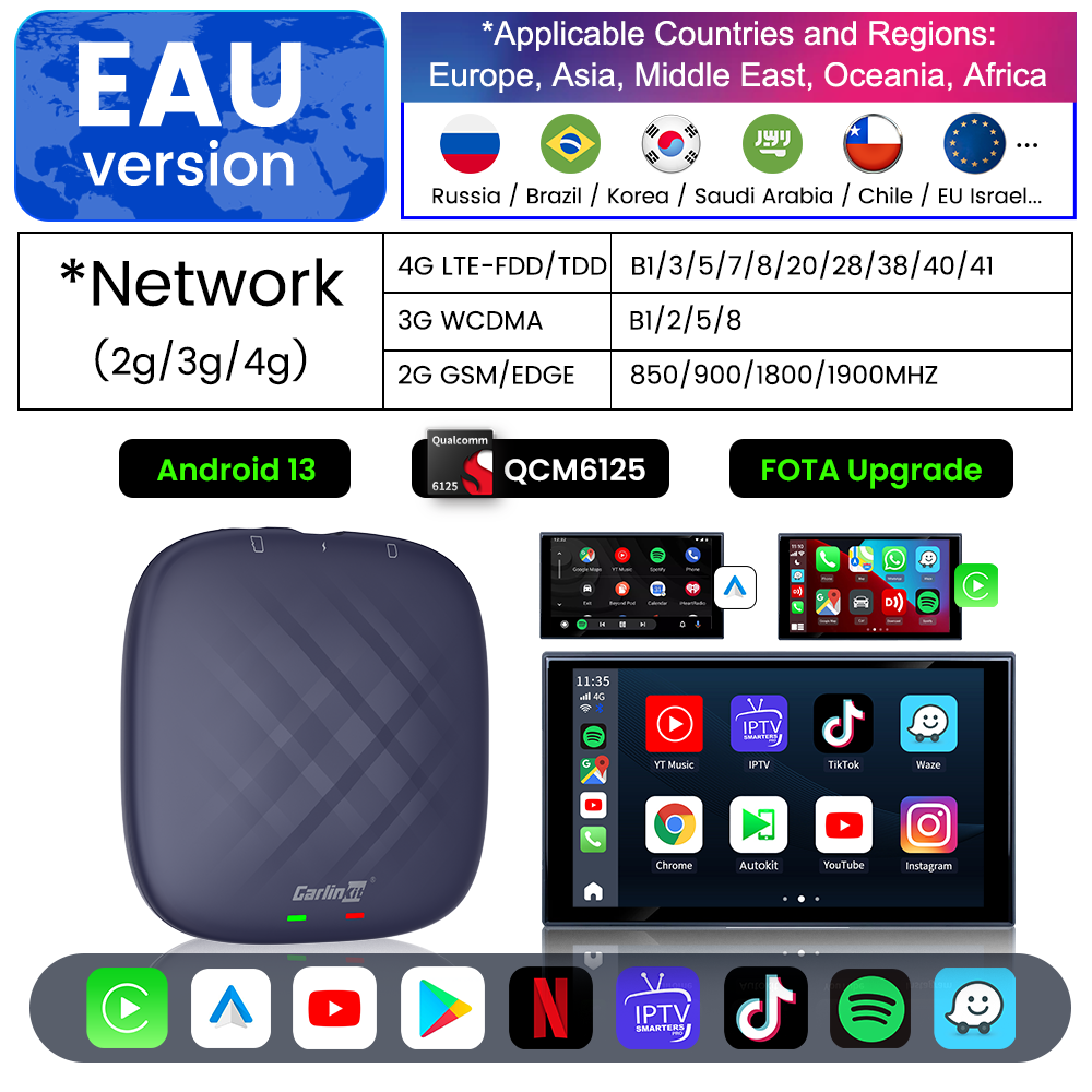 

Carlinkit Android 13 Carplay Ai Box 8 ГБ 128 ГБ QCM6125 8-ядерный CarPlay Android Auto Wireless для онлайн-телевизора Netfilx Youtube IPTV