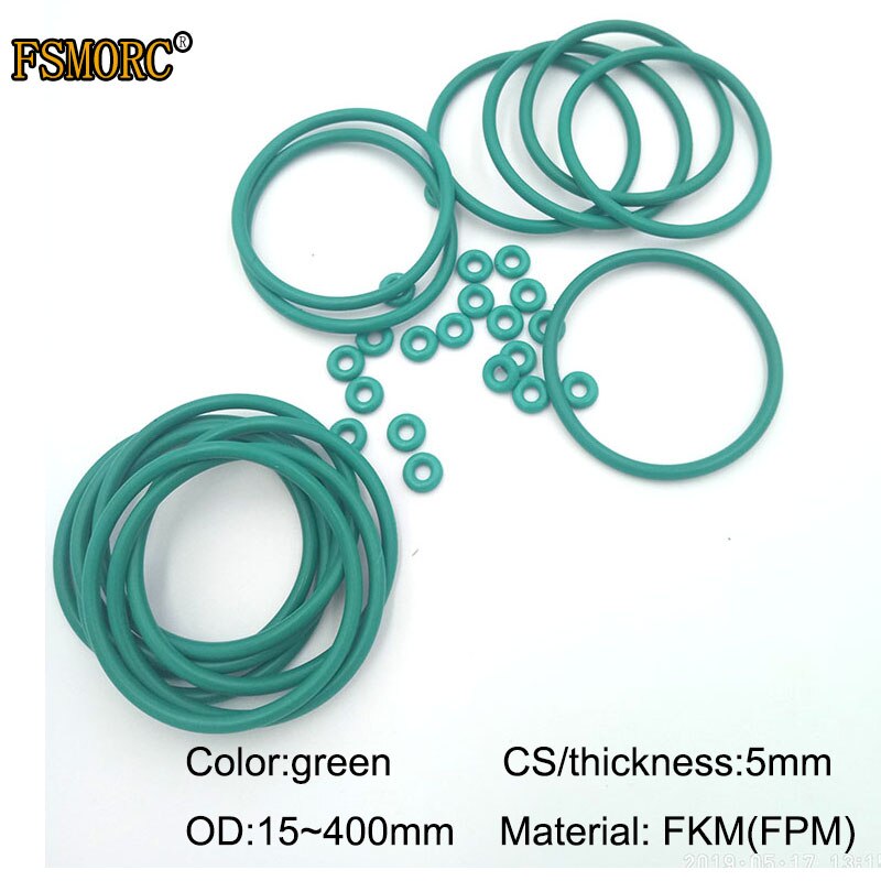 

Уплотнительные кольца OD15mm ~ 400mm * 5mm, CS Green FKM, маслостойкая кислотно-Щелочная уплотнительная прокладка FPM, уплотнительное кольцо