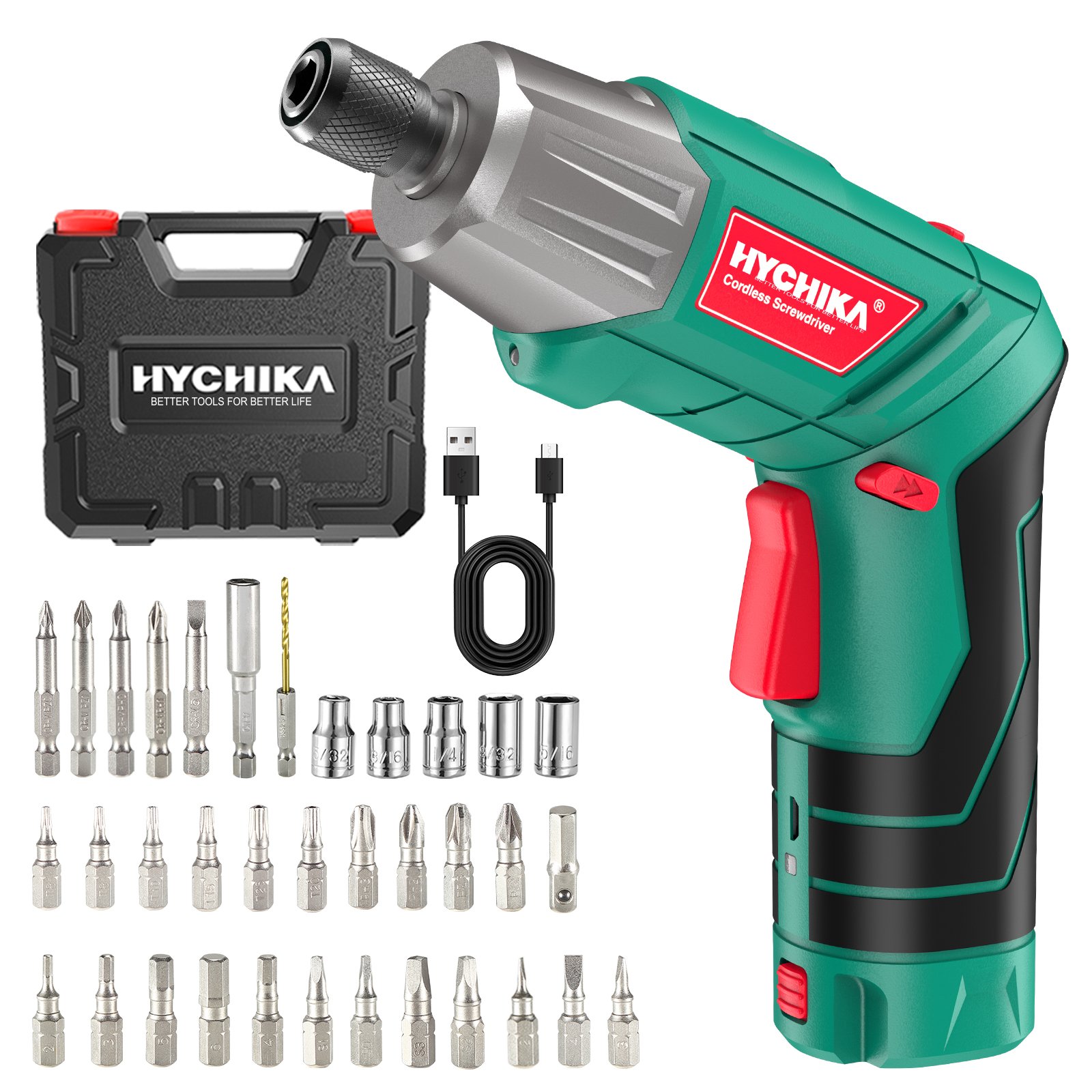 

Электрическая отвертка HYCHIKA с футляром для переноски, светодиодный 6n. m, 35 шт., дрели, Высококачественная аккумуляторная отвертка, электроинструменты