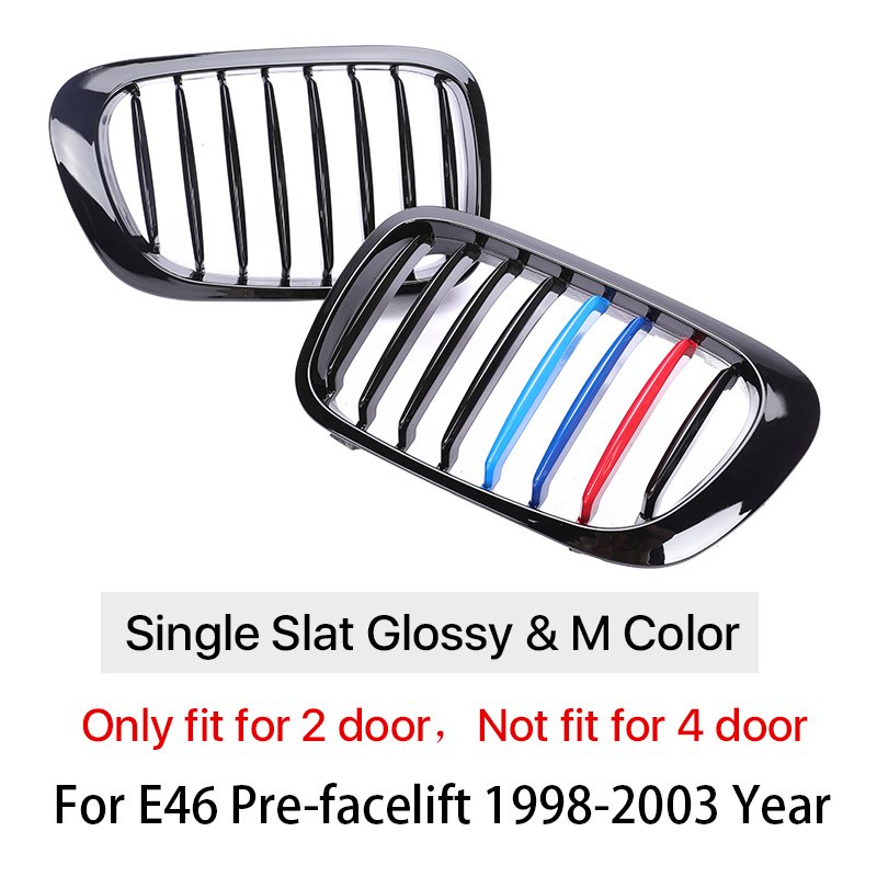 

Передний Нижний Бампер для BMW 3 серии E46 1998-2003, глянцевые черные грили, гоночная цветная решетка M, 2/4 дверей, 325i 320i 330i