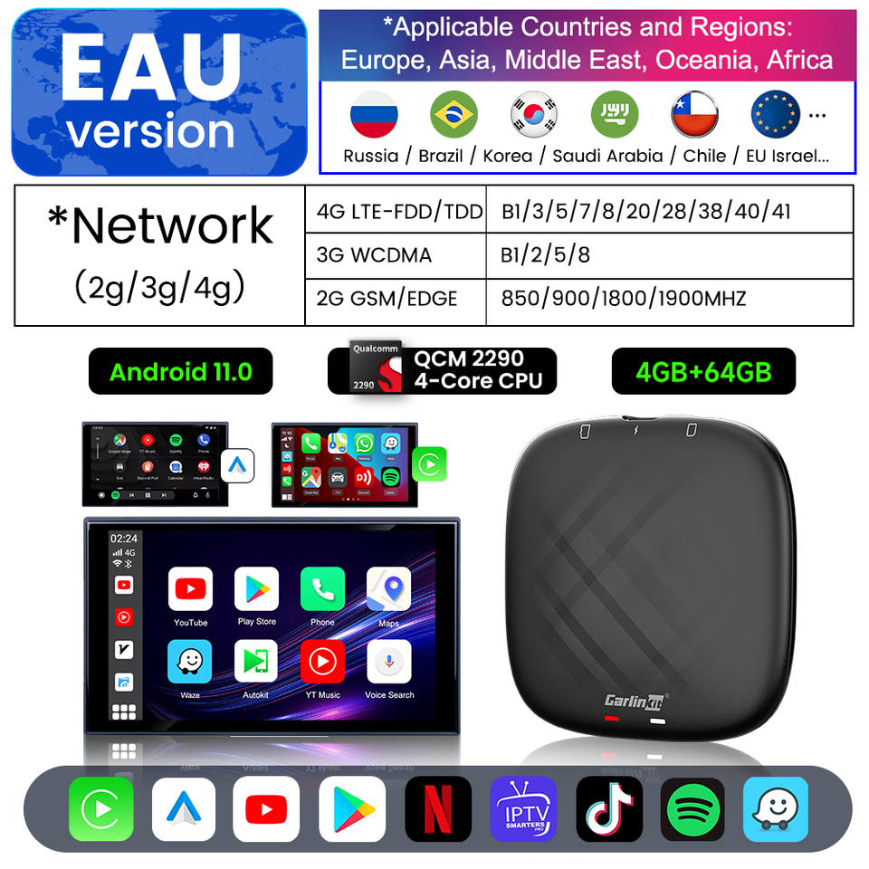 

Carlinkit Ai Box Android 11, беспроводной Carplay, беспроводной Android Auto для Netfilx Youtube, IPTVVW, Mercedes Audi Skoda KIA Toyota