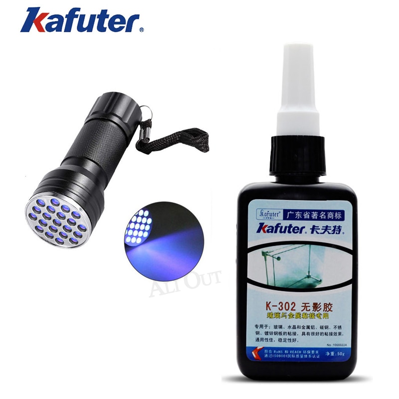 

Сильный 50 мл клей УФ Kafuter УФ-клей K-302 + 21 Светодиодный УФ фонарик УФ-клей с украшением в виде кристаллов Стекло и металлической сетки