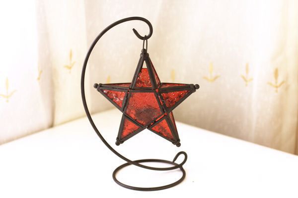 

Классический цветной стеклянный подсвечник с тиснением, пятиугольная звезда, ветровая лампа, железный подсвечник, украшение для дома и ароматерапии
