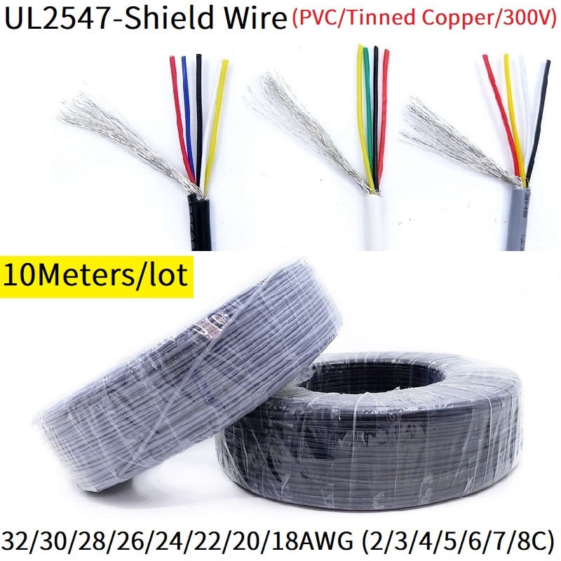 

Экранированный провод медный 2-7 жил 32-20 AWG черный/серый UL2547