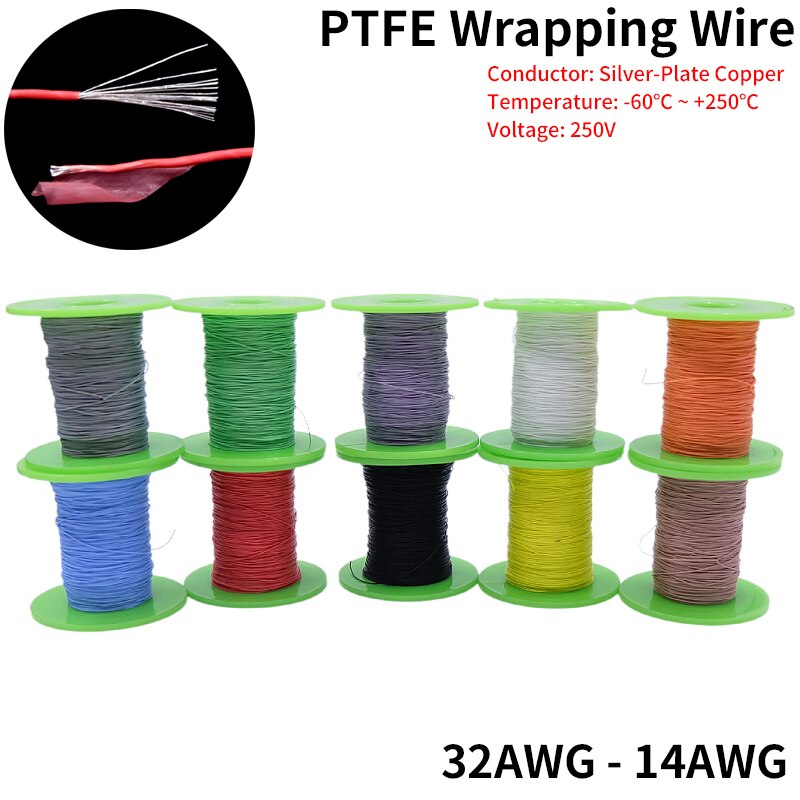 

ПТФЭ провод 5м Micro Litz 32/30/28/26/24/22/20/18/16/14AWG серебряная медь