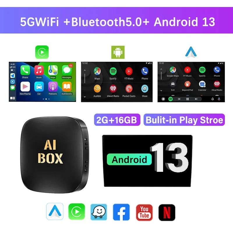 

Smart CarPlay Ai Box Android 13 TV Box Беспроводной CarPlay Android Auto Встроенный игровой магазин для Netflix YouTube OEM CarPlay Cars