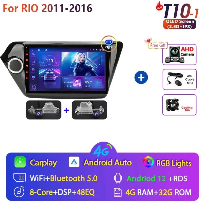 

Автомагнитола 2 Din Android 12 для Kia RIO 3 2011 2012-2016 мультимедийный видеоплеер навигация GPS Carplay Автомагнитола DVD стерео