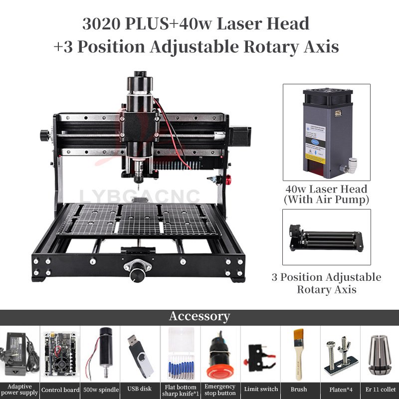 

LY 3020 Plus Маркировочная машина DIY Акрил Металл Дерево Тиснение Резка Бесконечно вращающаяся ось 360° ° Компьютер/офлайн работа