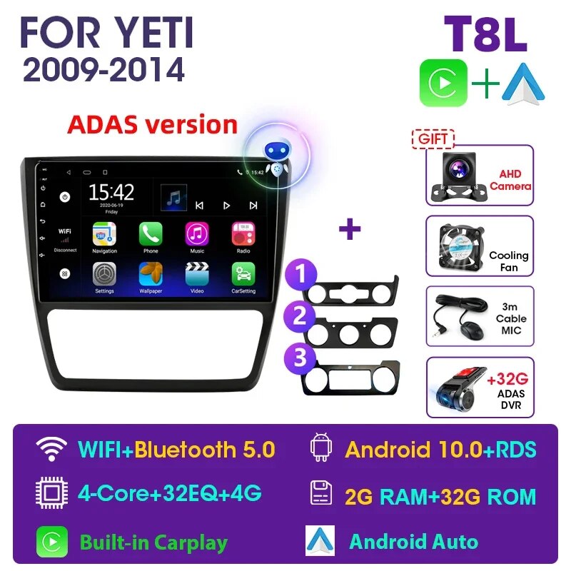 

Автомагнитола JMCQ, 2 din, Android 11, 4G, DSP, мультимедийный видеоплеер, GPS-навигация для Skoda Yeti 5L 2009-2014, 2 din, dvd