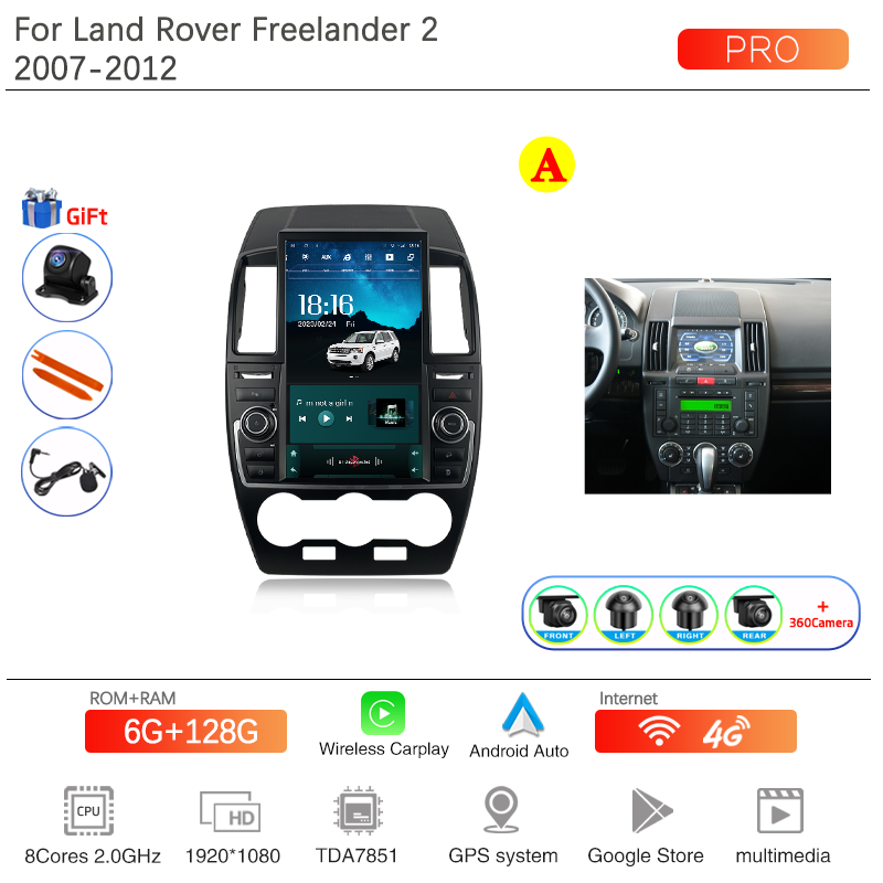 

Автомобильный мультимедийный плеер 13,8 дюйма для Land Rover Freelander 2 2007-2015, GPS-навигация, радио, android 256, 8 ядер, 8 + 360G, Carplay камера