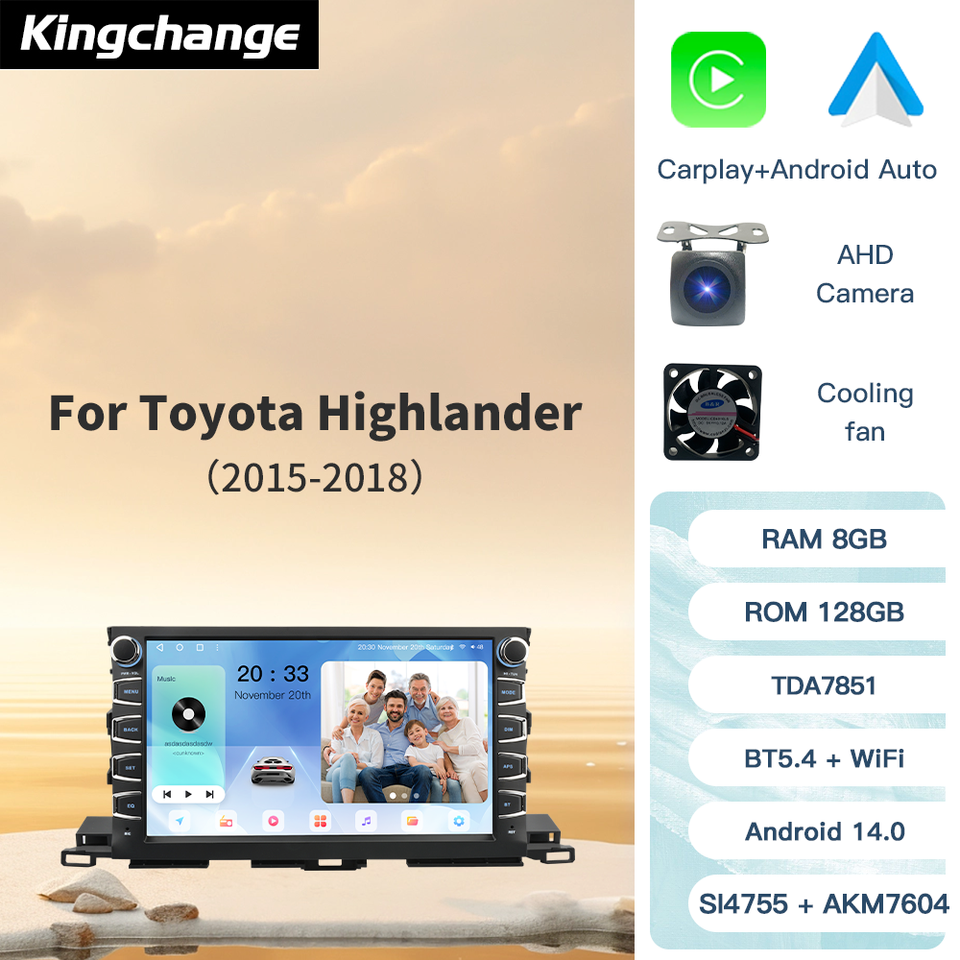 

Kingchange Android 14 10 "2 Din автомобильное мультимедийное радио для Toyota Highlander Kluger 2014-2020 CarPlay Auto 360 камера GPS WIFI SWC