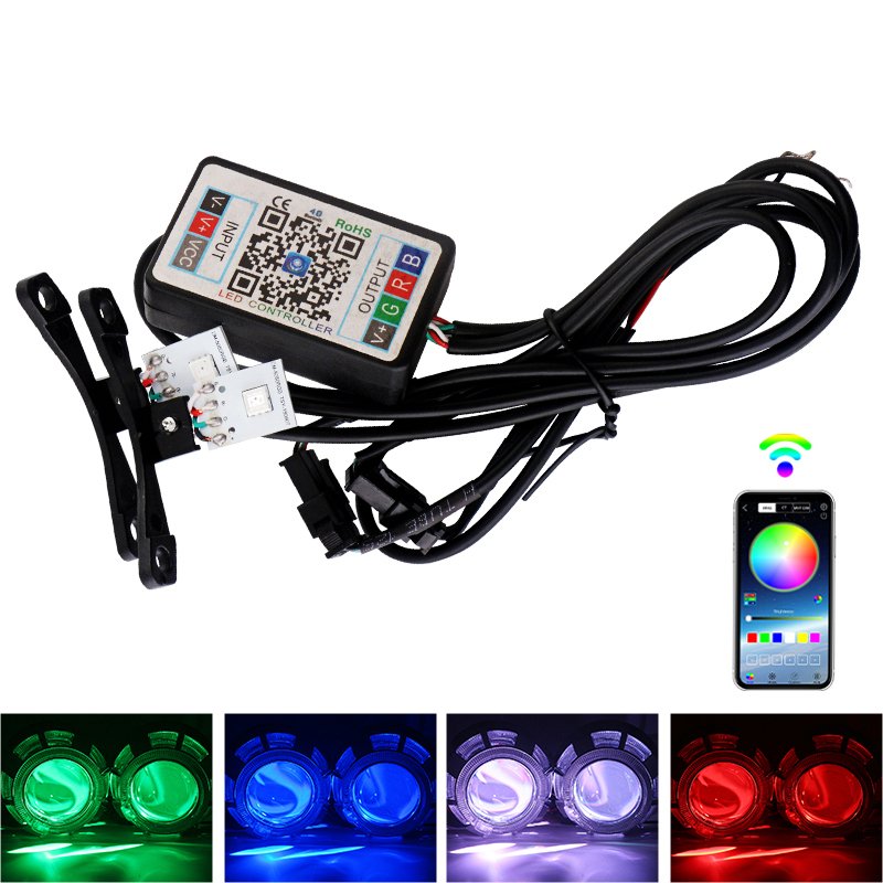 

2 шт. Автомобильный светодиодный светильник Devil Eye Demon Evil Eyes 12 В RGB для 2,8-дюймового биксенонового проектора Автомобильный мотоцикл Светодиодные фары Приложение Bluetooth