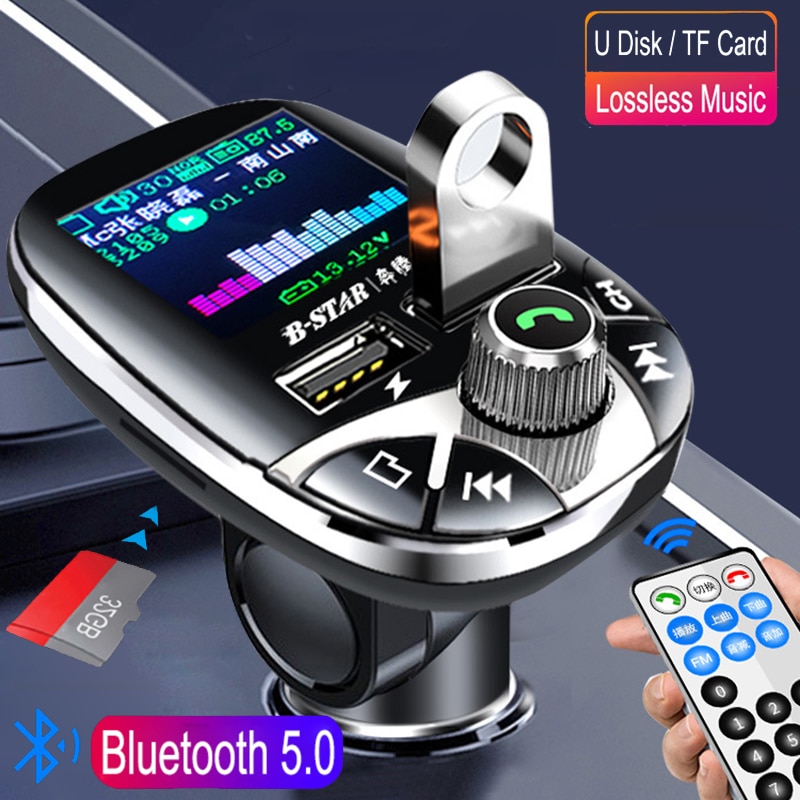 

Автомобильный FM-трансмиттер JINSERTA, Bluetooth 5,0, цветной экран, mp3-плеер с двумя USB-портами и пультом дистанционного управления