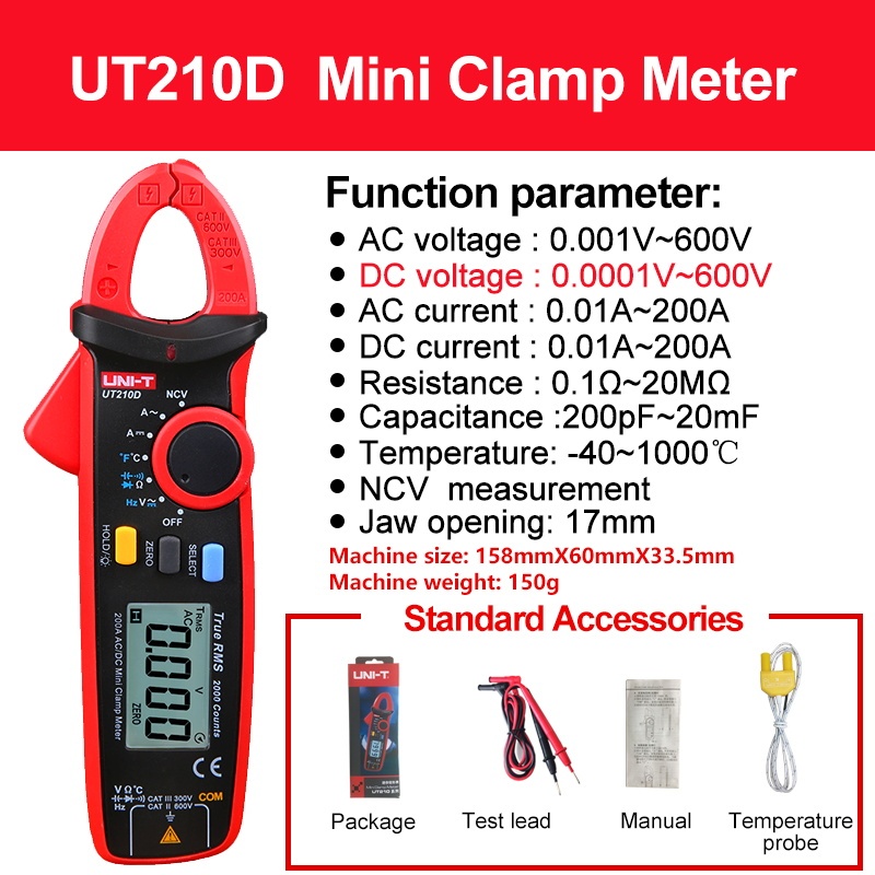 

UNI T UT210E UT210D Цифровой измеритель зажима измерительный ток тока переменного тока испытание диода сопротивления напряжения