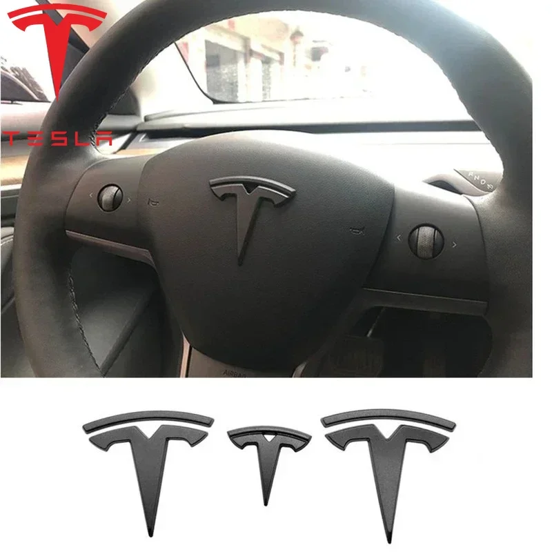 

Tesla ABS 3 шт. глянцевый матовый черный для Tesla Model 3 Y, нашивка на руль, украшение, модифицированные аксессуары, хвостовая коробка