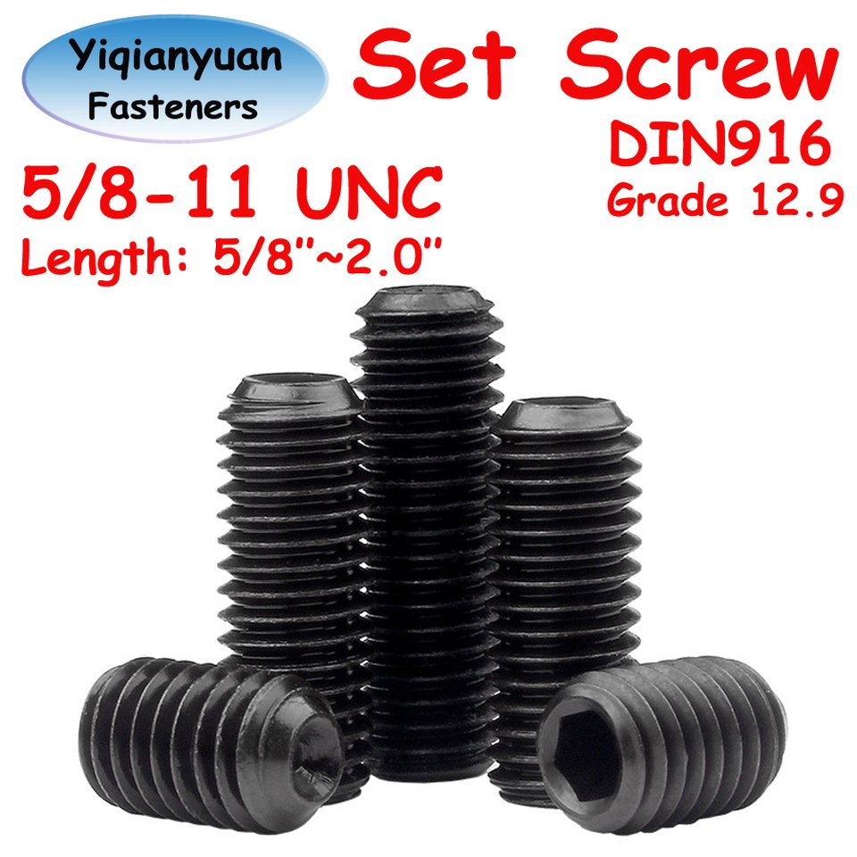 

Yiqianyuan 5/8-11 UNC Резьба DIN916 Класс 12,9 Набор винтов с шестигранной головкой из легированной стали с головкой и шестигранной головкой