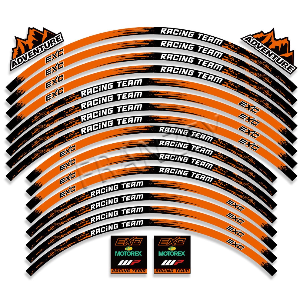 

Для KTM EXC 125 200 250 300 350 400 450 500 525 530 EXC-F Светоотражающие аксессуары для мотоциклов, наклейка на колесо, наклейка на обод, полосатая лента