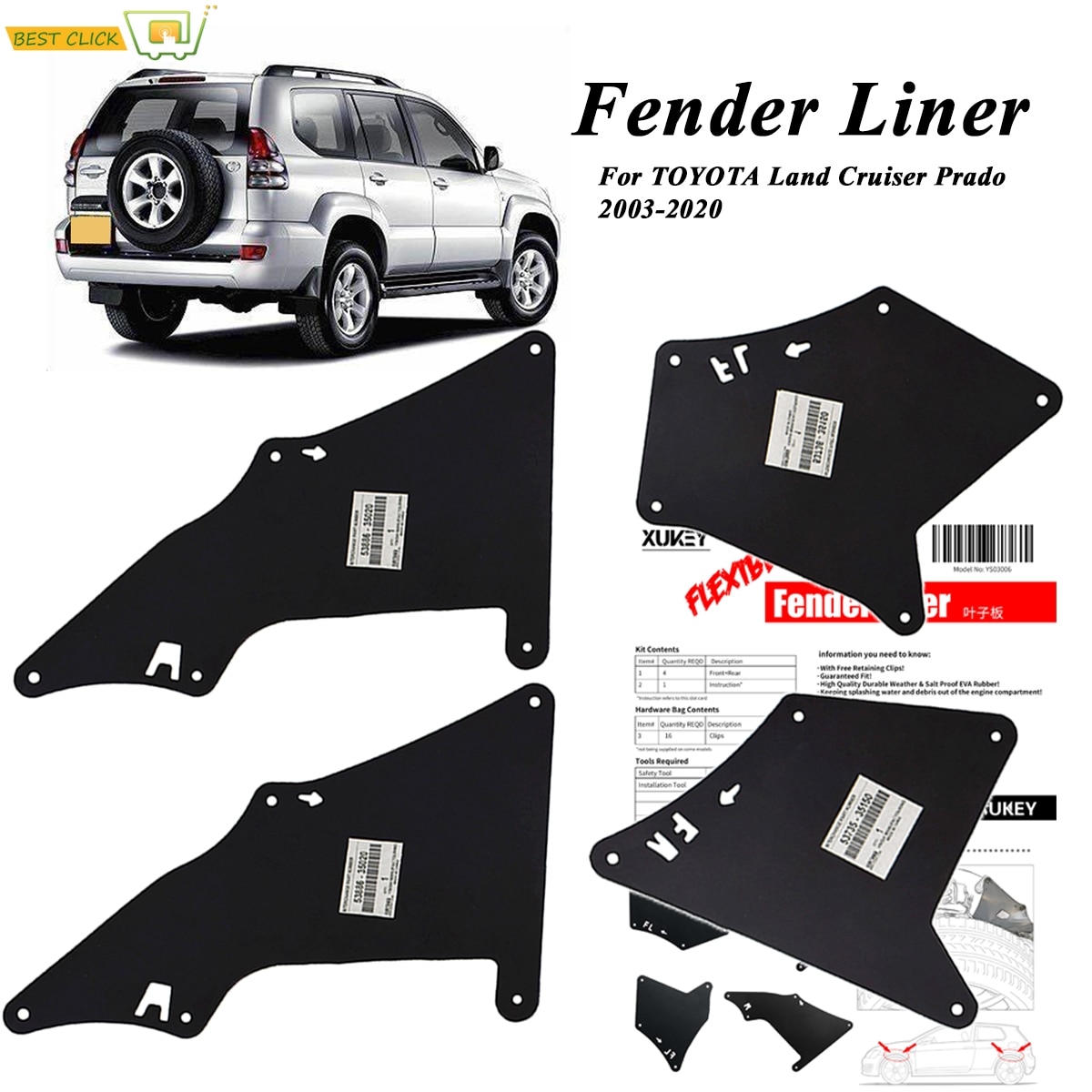 

Брызговики для Toyota Land Cruiser Prado 03-20, 5388635020, 5373535150, 5373635150