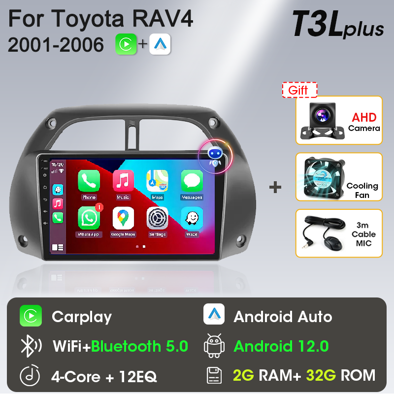 

Автомагнитола CarPlay 2DIN на Android 12 для Toyota RAV4 Rav 4 2001 2002 2003 2004 2005 2006 мультимедийный плеер стерео GPS DVD Wifi