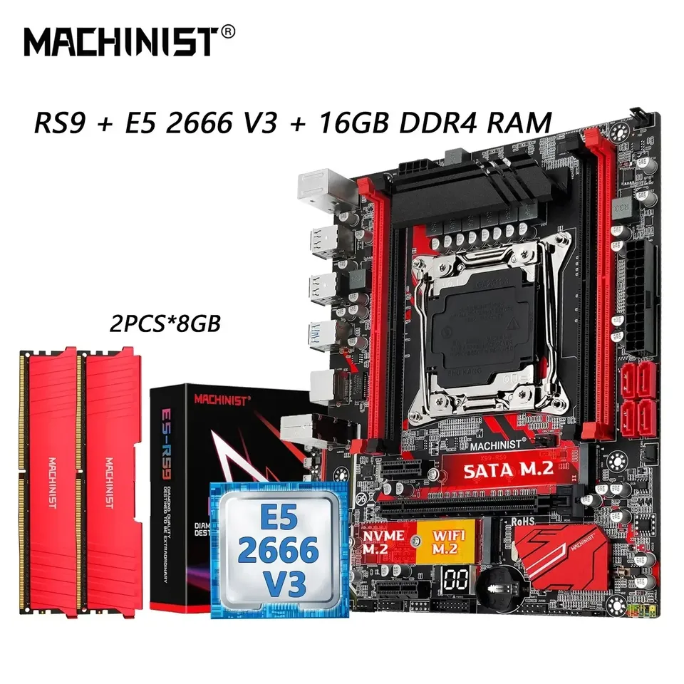 

Материнская плата MACHINIST E5 RS9 X99 с процессором Xeon E5 2666 V3 и памятью DDR4 16 ГБ