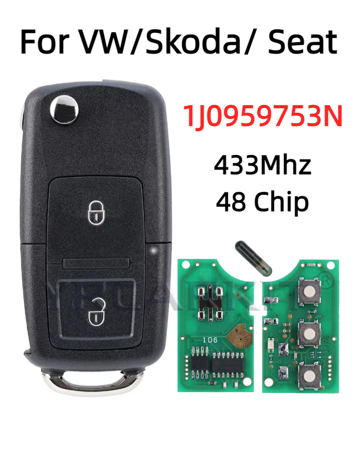 

Дистанционный ключ от машины для VOLKSWAGEN VW Beetle Bora Golf SEAT Toledo SKODA Octavia Auto Flip Fob 1J 0959753 N 433 МГц ID48 Лезвие HU66
