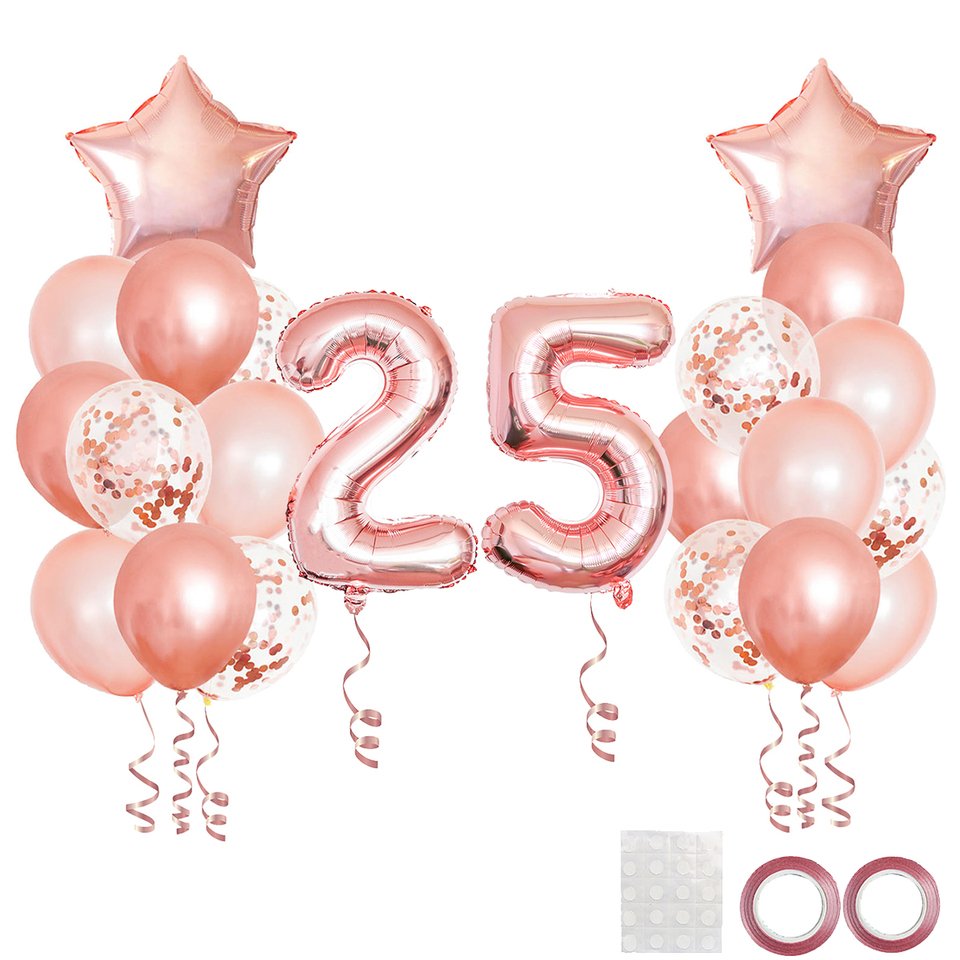 

Розовые и золотые шары для юбилея 25 лет