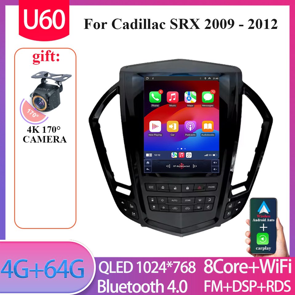 

9,7-дюймовый Android 14 для Cadillac SRX 2009-2012, стиль Tesla Android Auto, 8-ядерный мультимедийный плеер Carplay, видео GPS 5G без 2din