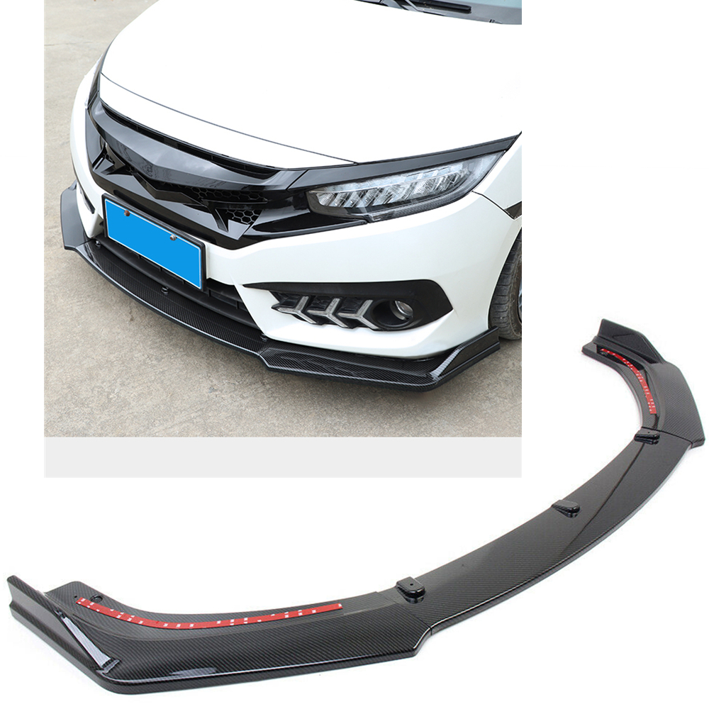 

Для Honda Civic X FC FK 10-го поколения 2016-2020 4-дверный седан, передний бампер, спойлер, вид из углеродного волокна/глянцевый черный разделитель, лезвие