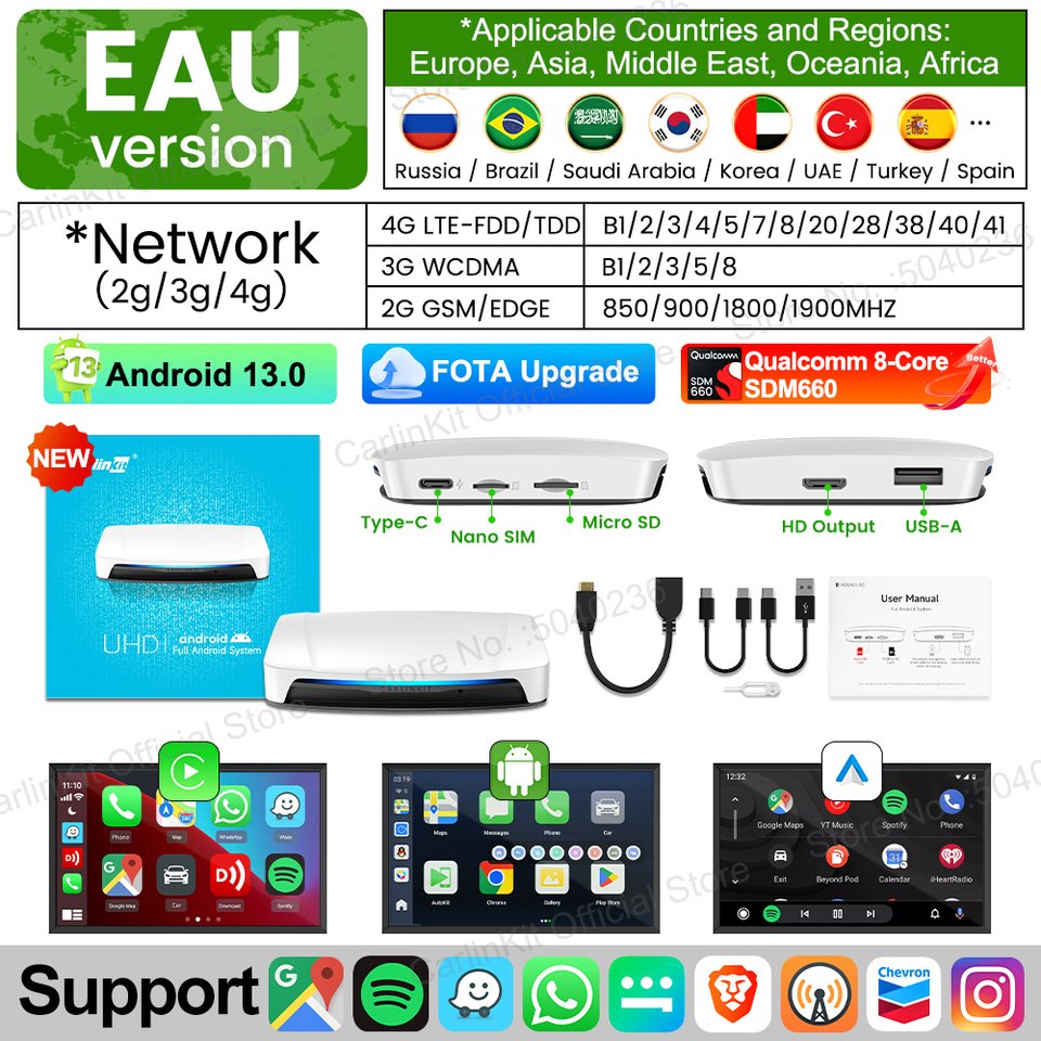 

Carlinkit 2025 Android 13 CarPlay AI Box HDMI Беспроводная CarPlay Android Auto TV Видеоприставка 8-ядерный Qualcomm SDM660 S...