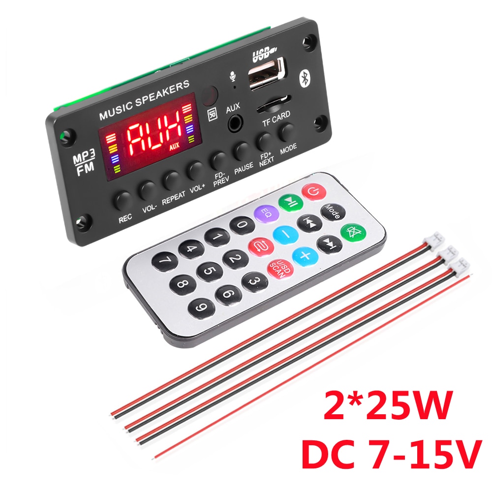 

2*25 Вт усилитель Bluetooth 5,0 MP3 декодер плата DC 7V-15V 50W MP3 плеер USB FM Запись вызовов с дистанционным управлением автомобиля Ki