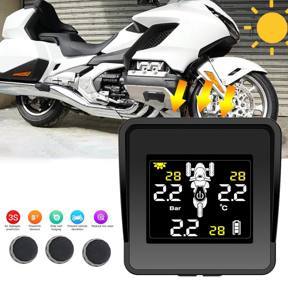 

Солнечная беспроводная система контроля давления в шинах мотоцикла TPMS Монитор давления в шинах с ЖК-дисплеем и 3 внешними датчиками