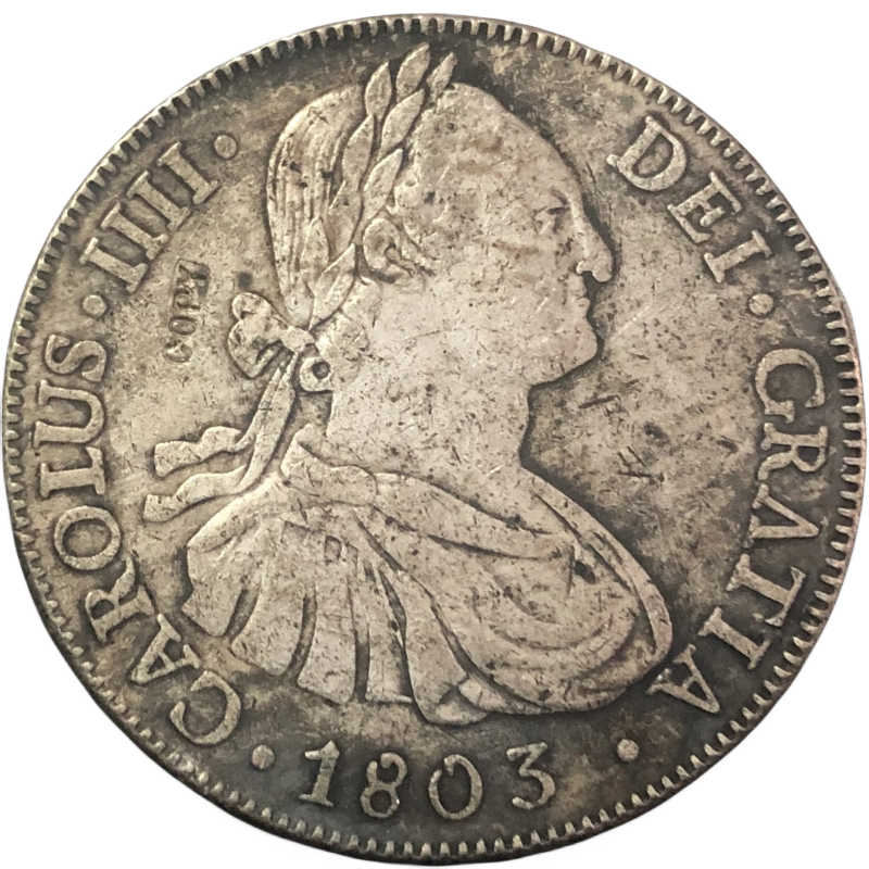 

Серебряная копия монеты Боливия 8 реалов Карлос IV 1803 года