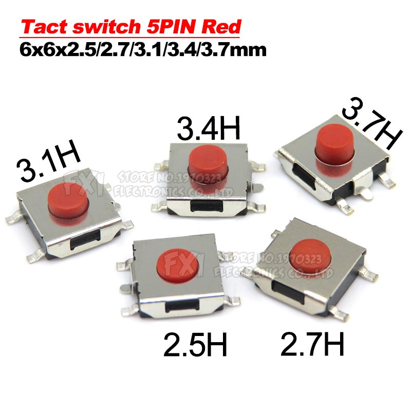 

Мини тактовые переключатели 5PIN красный HJXRHGAL 50 шт.