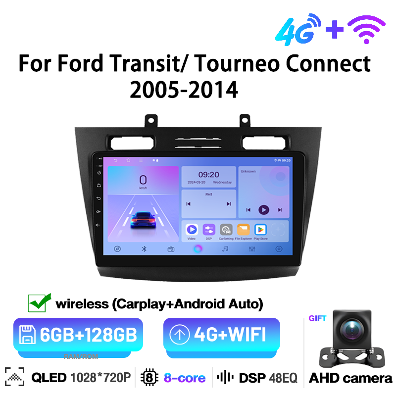 

Радио Bluetooth для Ford Transit Tourneo Connect 2005-2014 Навигация GPS FM Мультимедийный стереоплеер Carplay Android Auto Audio