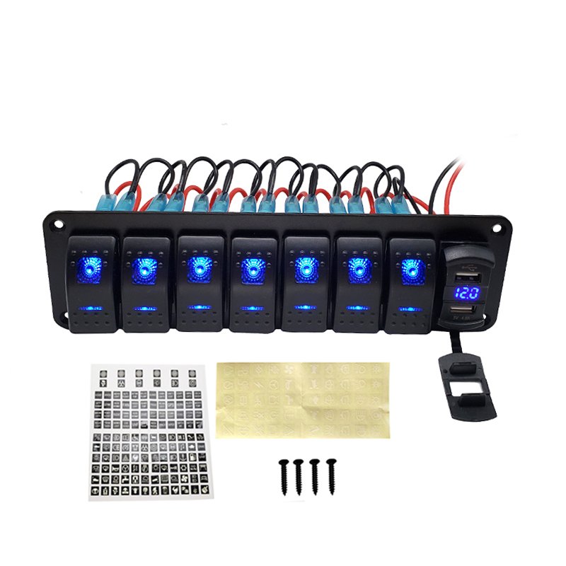 

Панель переключателя с 8 клавишами, USB, для автомобилей, лодок, судовых автофургонов, грузовиков, зеленая, универсальные аксессуары для стайлинга, морской кулисный переключатель, 12 В, 24 В