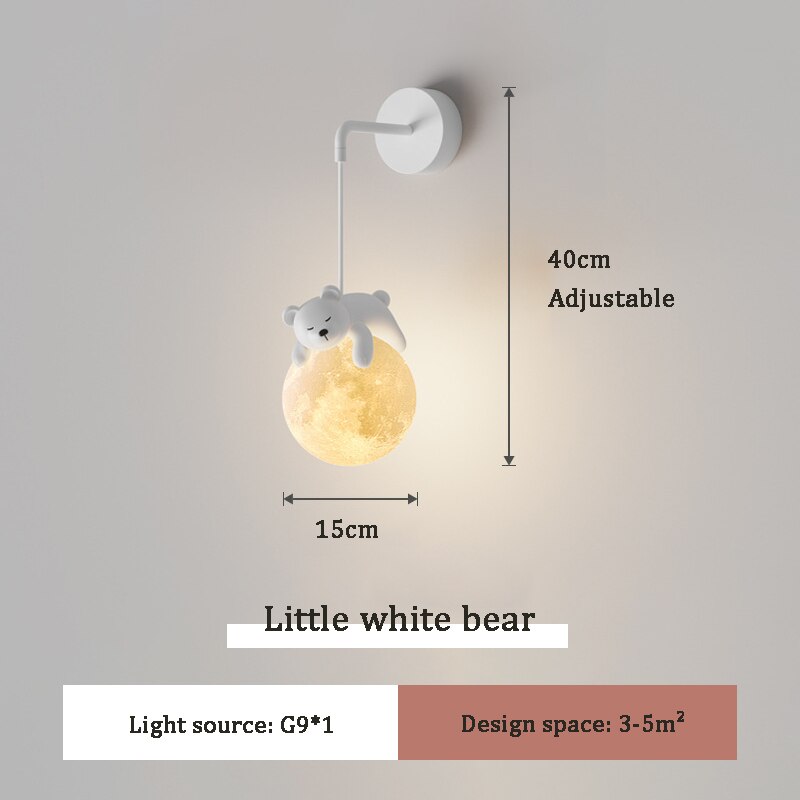 

Милые прикроватные Настенные светильники для детской комнаты, лампа в скандинавском стиле с белым медведем и белым кроликом, простые украшения для спальни, мальчика, девочки, детской комнаты, настенные светильники