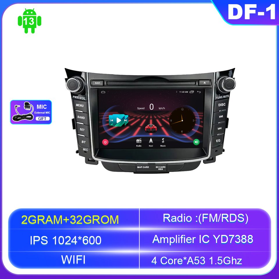 

Автомагнитола на Android 13 для Hyundai I30 GD Elantra GT 2012 2013 2014 2015 2016 2017, автомобильный мультимедийный видеоплеер с GPS-навигацией BT
