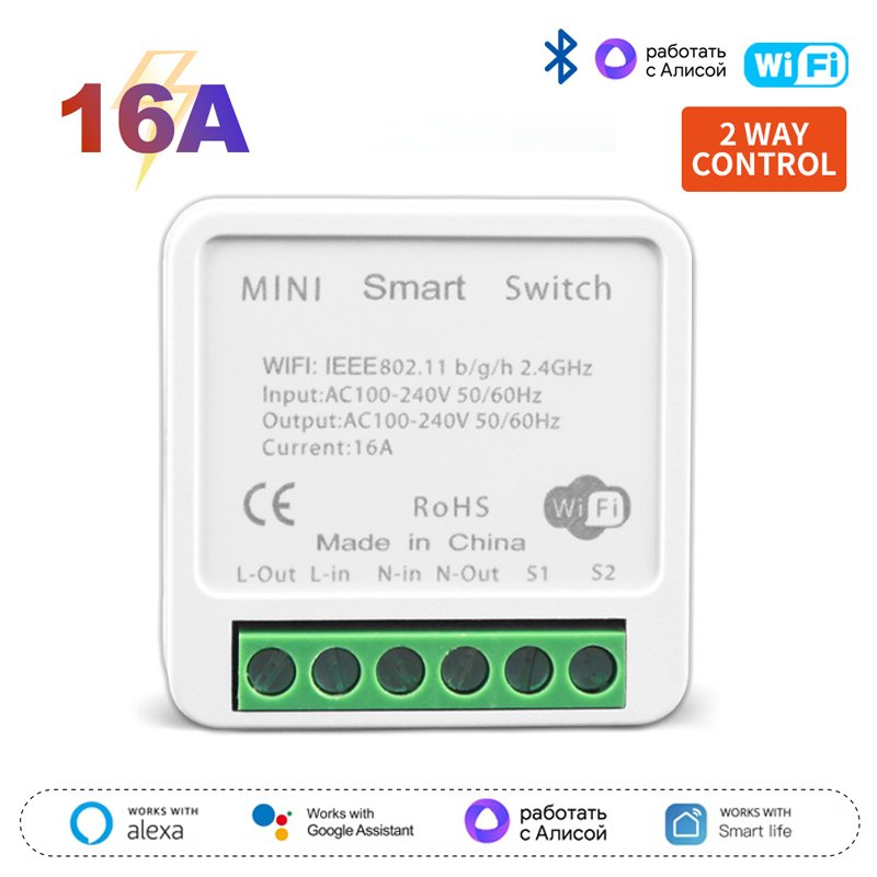 

Умный переключатель Tuya 16A Wi-Fi умный переключатель умный дом выключатели света модуль 2-стороннее управление приложение Smart Life для Alexa Google Home Yandex Alice