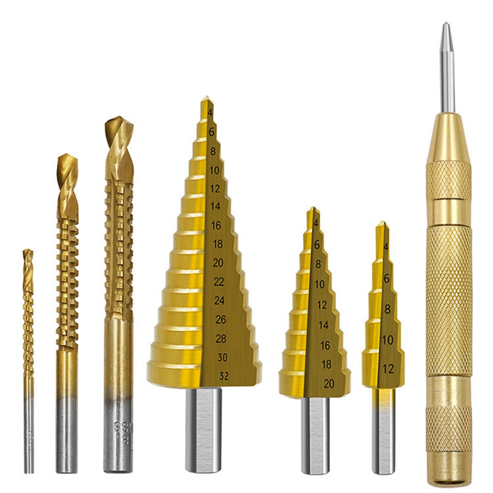 

Набор ступенчатых сверл, набор из 7 насадок для дрели, с центральным отверстием, титановые фрезы, 4-12, 4-20, 4-32 мм, 3, 6, 8 мм, для работ по дереву, с металлическим сердечником