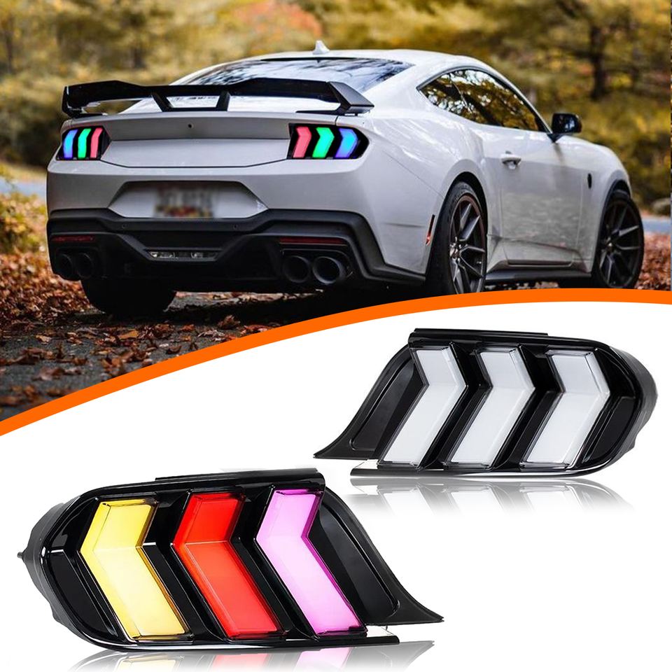 

Автомобильные светодиодные задние фонари для Ford Mustang 2015-2023, анимационные задние фонари RGB, светодиодные задние фонари в сборе