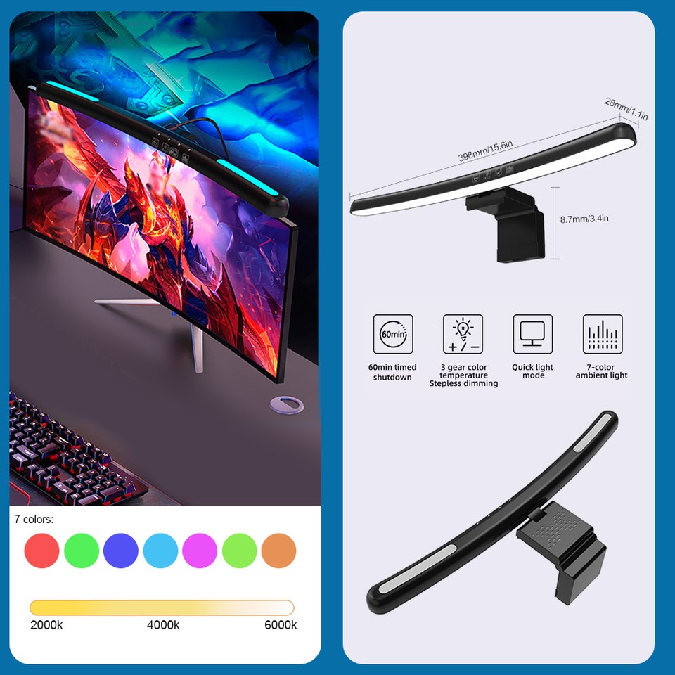 

RGB Монитор, Световая Панель, USB Светодиодная Настольная Лампа С Изогнутым Затемняющим Экраном, Компьютерная Лампа Для Чтения