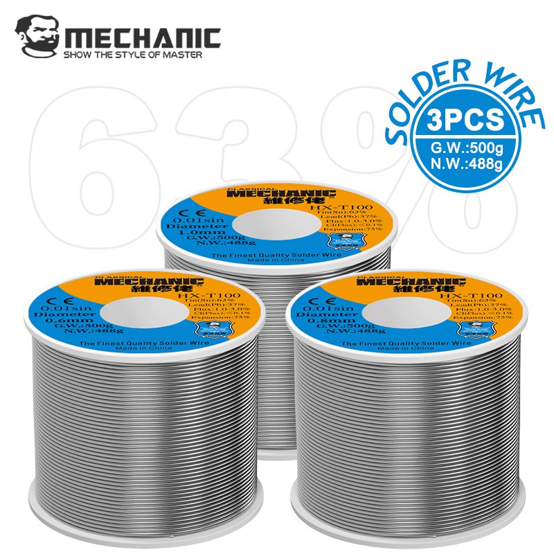 

【MECHANIC】 3 шт. HX-T100 GW500g NW488g паяльная проволока с мягким канифольным сердечником 0,5 мм 0,6 мм 0,8 мм 1 мм 1,2 мм для iPhone, инструмент для ремонта Samsung