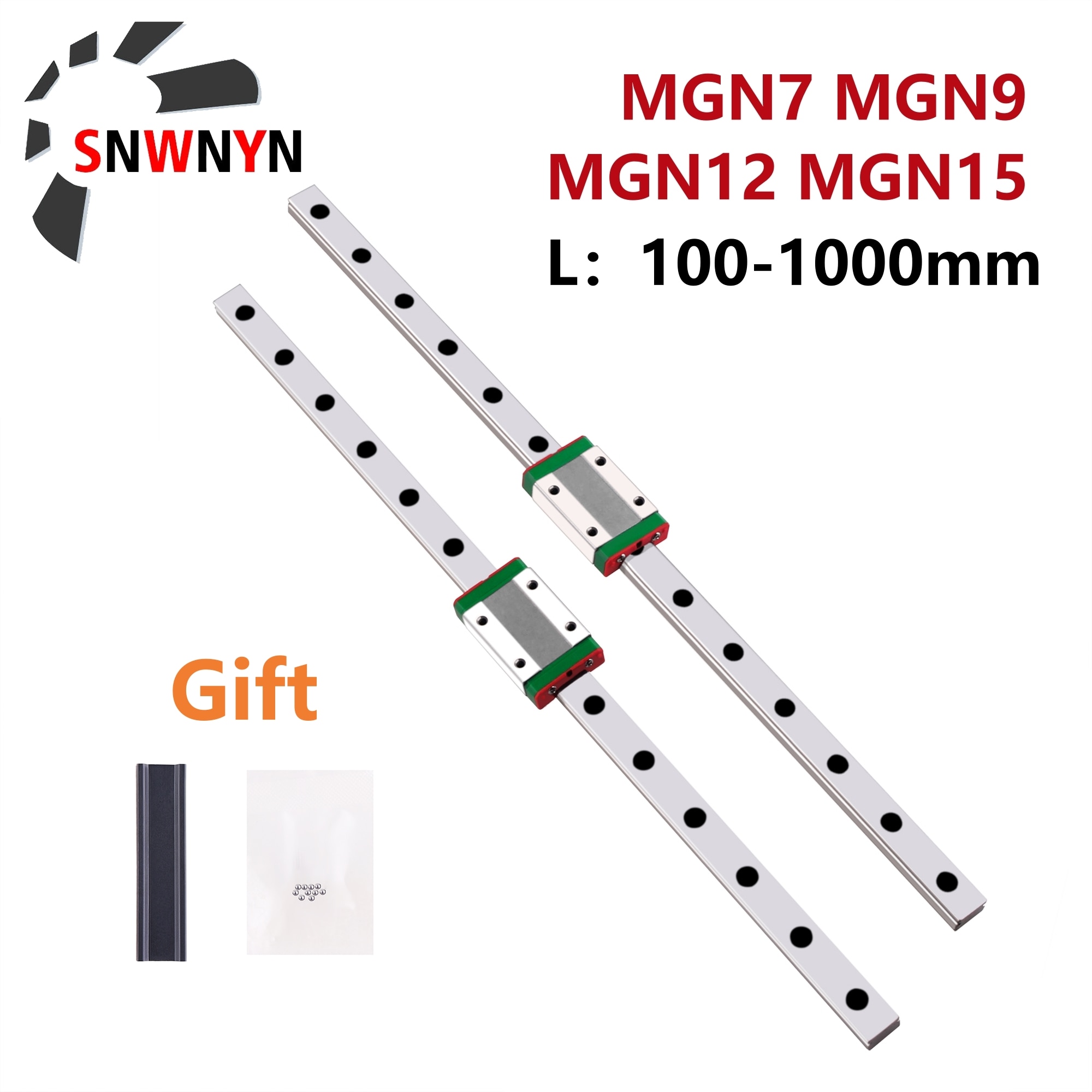 

SNWNYN миниатюрная линейная направляющая MGN7 MGN9 MGN12 MGN15 100-1000 мм + скользящий блок MGN12H/MGN12C 2 шт. для 3D-принтера