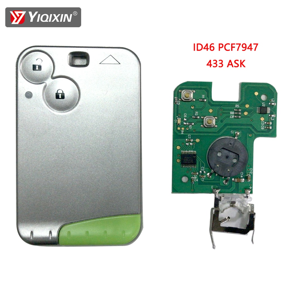 

Ключ для смарт-карты YIQIXIN ASK, 2 кнопки, 433 МГц, чип PCF7947 ID46, БЕСКЛЮЧЕВОЙ вход для Renault Laguna Espace 2001-2003-2006