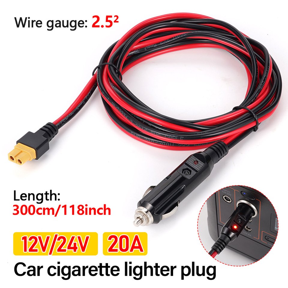 

Кабель-адаптер для автомобильного зарядного устройства, 20 А, 14AWG, автомобильный прикуриватель, кабель для зарядки XT60, автомобильный солнечный генератор, 3 м