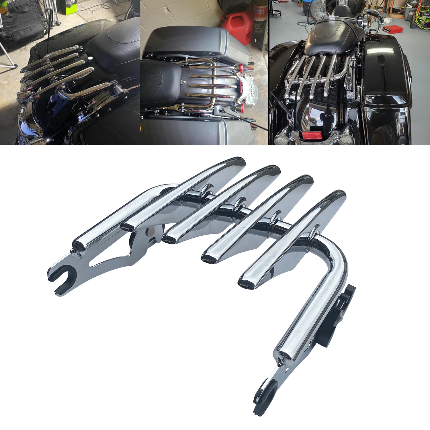 

Хромированная Съемная Двухуровневая багажная стойка для Harley Touring Road King Street Electra Glide FLHT FLHR 2009-2023