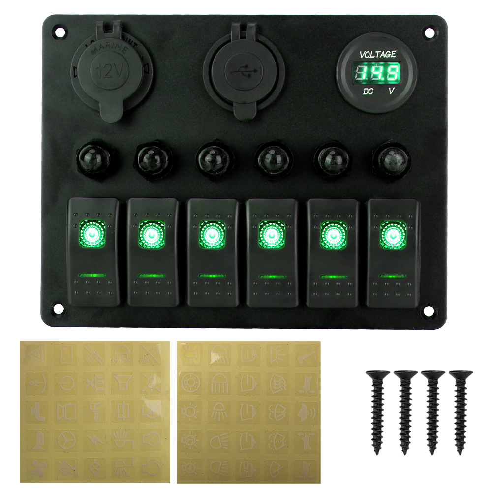 

Панель переключателя 24 В, 12 В, 6 кнопок, автомобисветильник лампа, тумблер, зарядное устройство USB 3,0, автомобильные аксессуары для лодки, домов на колесах, фургона, грузовика, прицепа