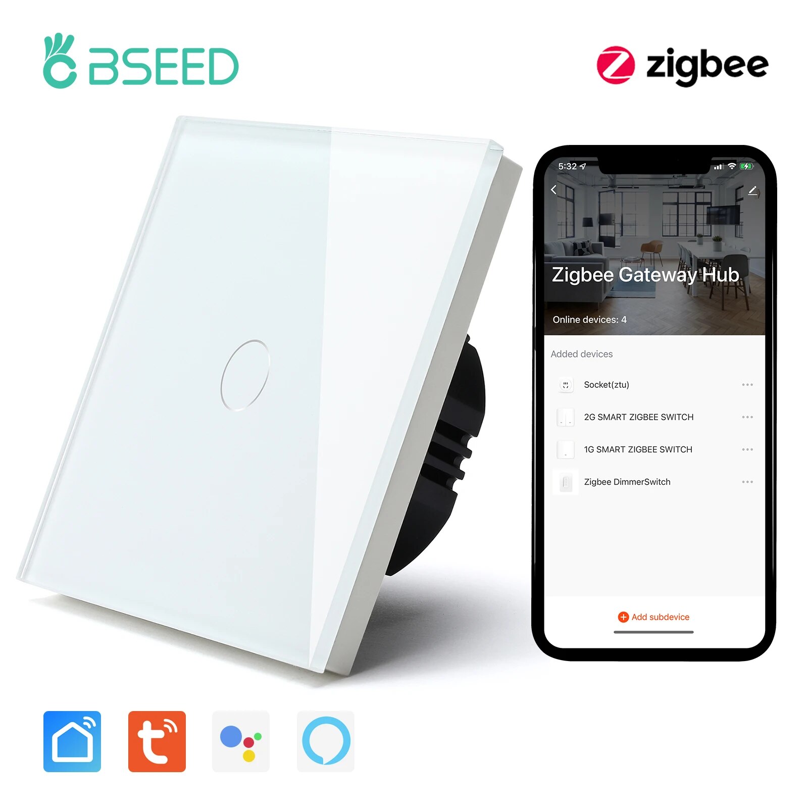

Умные выключатели BSEED Zigbee 1/2/3 клавиши