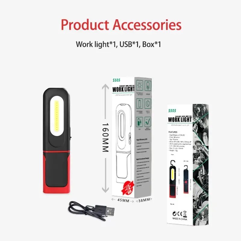 

Перезаряжаемый USB Портативный Рабочий Фонарь Магнитный Светодиодный Фонарь COB Со Встроенной Батареей Для Кемпинга